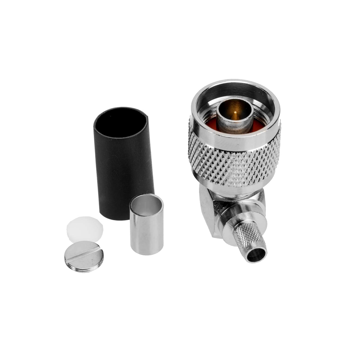 Kątowy wtyk N zaciskany na przewód RG-174 RG-316 TFL-316 PTFE/Gold RADIORA (złącze N męskie kątowe 90 stopni)