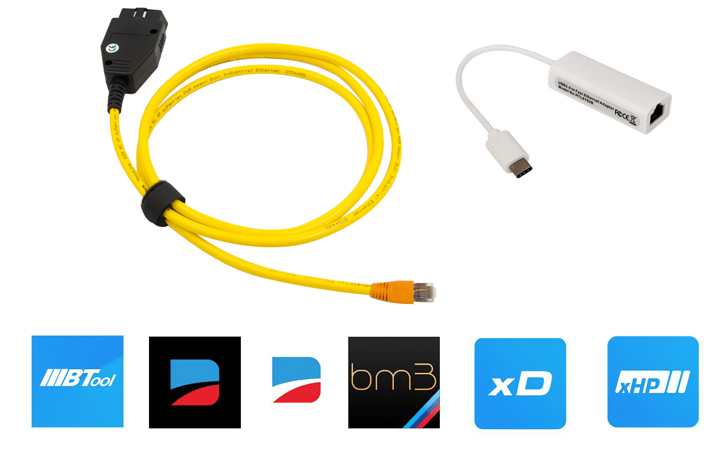 Kabel BMW seria F, G, I ENET + adapter USB-C do smartfonów - kodowanie/diagnostyka BimmerCode, BimmerLink, BimmerTool, MHD, xHP, xDelete, bootmod3, ISTA-P, ISTA-D