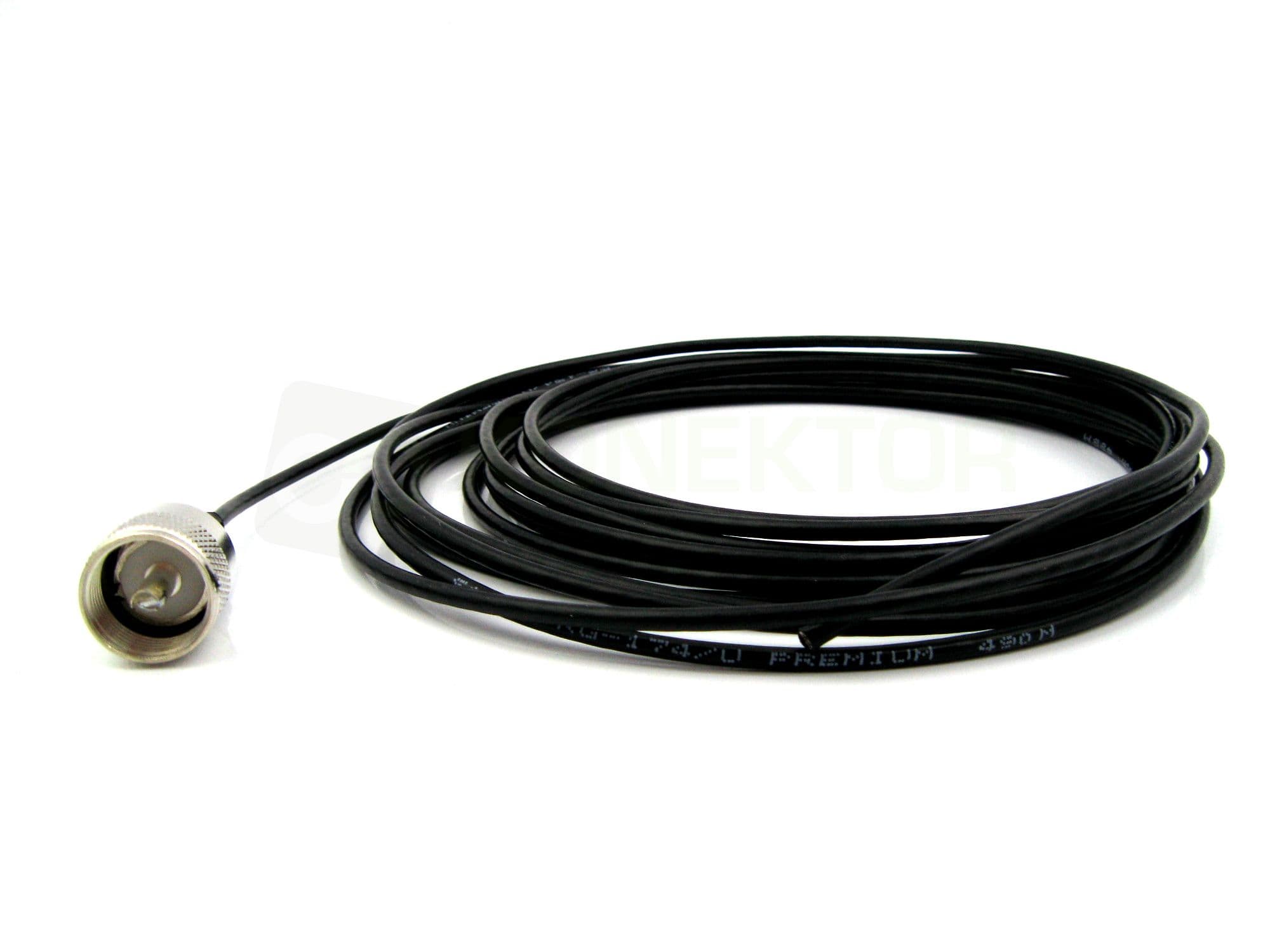 Cienki kabel naprawczy do anteny CB długość 7m SATEC Premium RG-174 (średnica kabla 3mm), zalutowany wtyk prosty UC-1 teflon