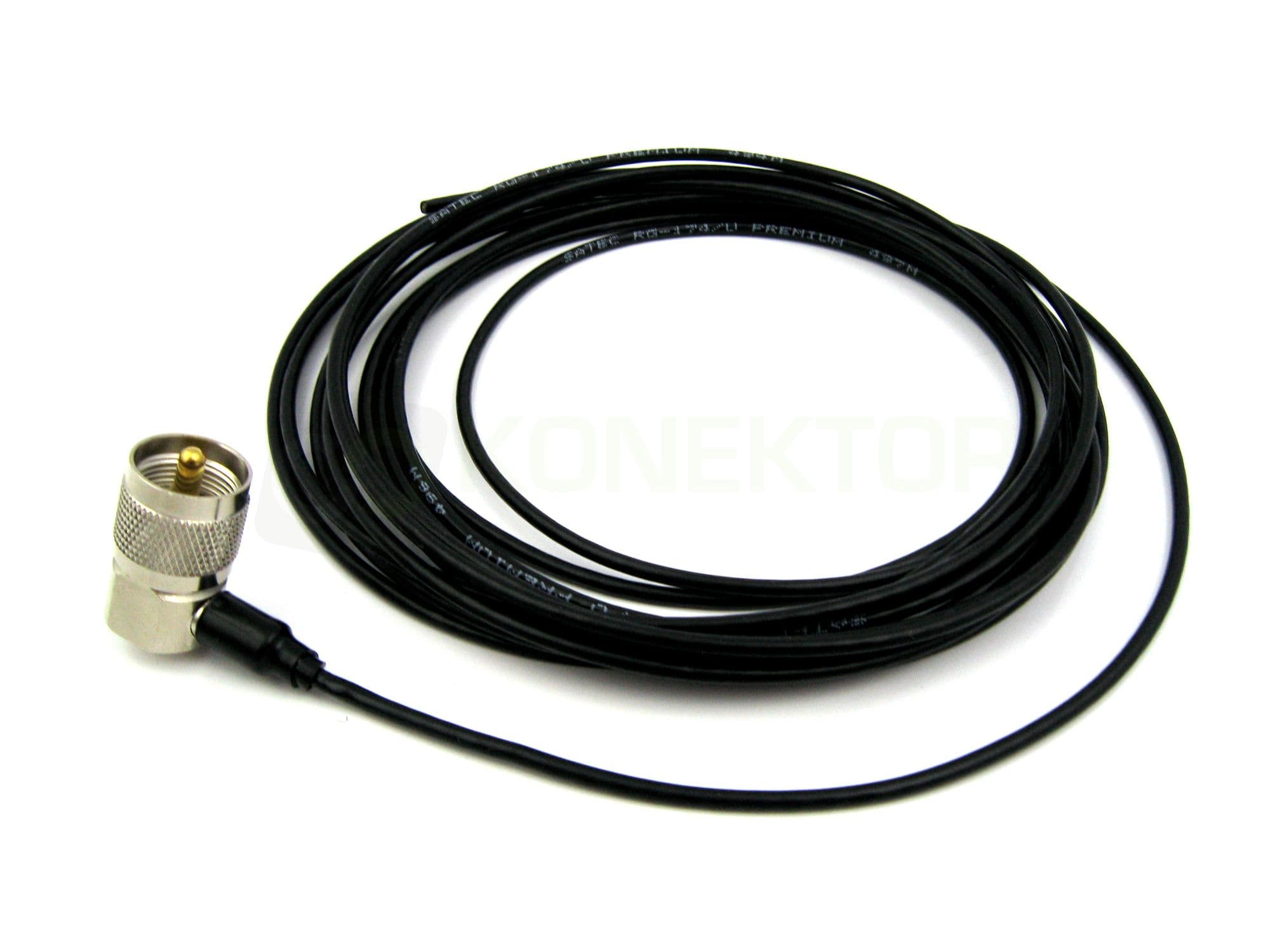 Cienki kabel naprawczy do anteny CB długość 7m SATEC Premium RG-174 (średnica kabla 3mm), zalutowany wtyk kątowy UC-1
