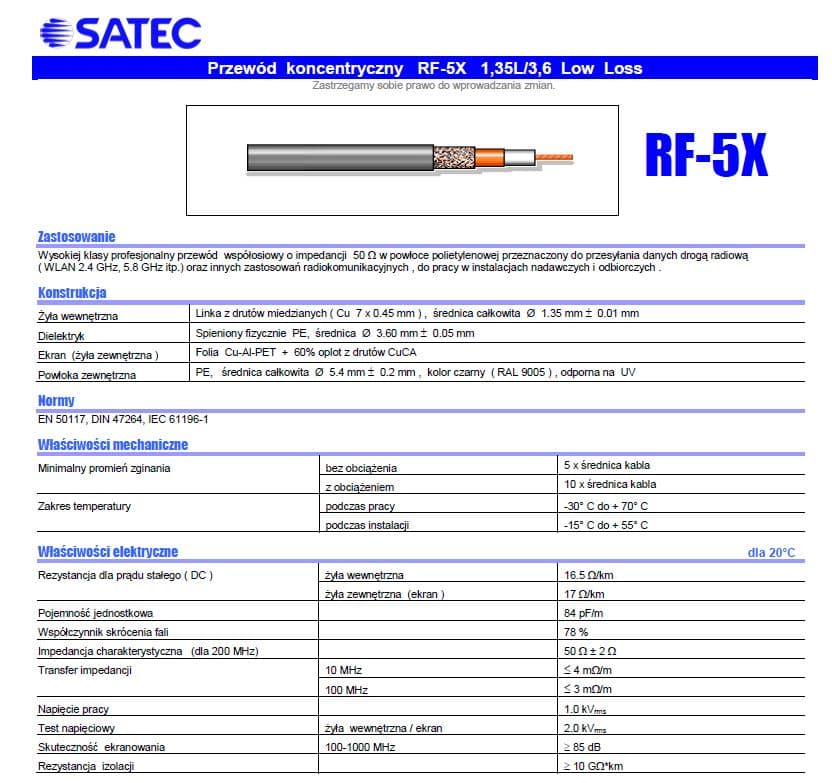 Kabel niskostratny RF-5 SATEC 30m + zamontowane wtyki N / SMA (okablowanie RF5 do HF / VHF / UHF / skanery SDR / LTE / WLAN)