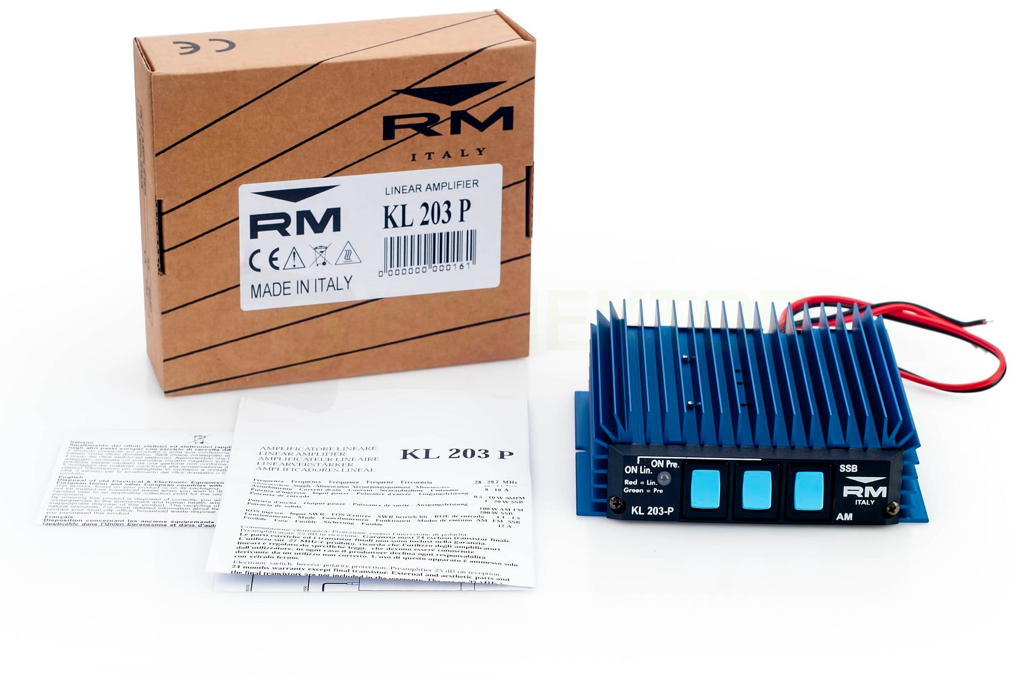 Zestaw RM KL 203 P + kabel połączeniowy 100cm - wzmacniacz mocy, wbudowany przedwzmacniacz (100W/200W) Made in Italy