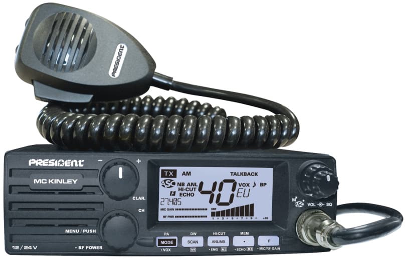 President McKinley EU - CB radio 1-DIN z głośnikiem z przodu, 12/24V, AM/FM/SSB - np. do ciężarówki, busa, traktora, kombajnu