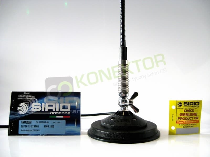 SIRIO T-3 27 SUPERMAG (T3 27) supermocny magnes 12,5cm Antena CB magnesowa helikalna 62cm dłuższy kabel 7 metrów