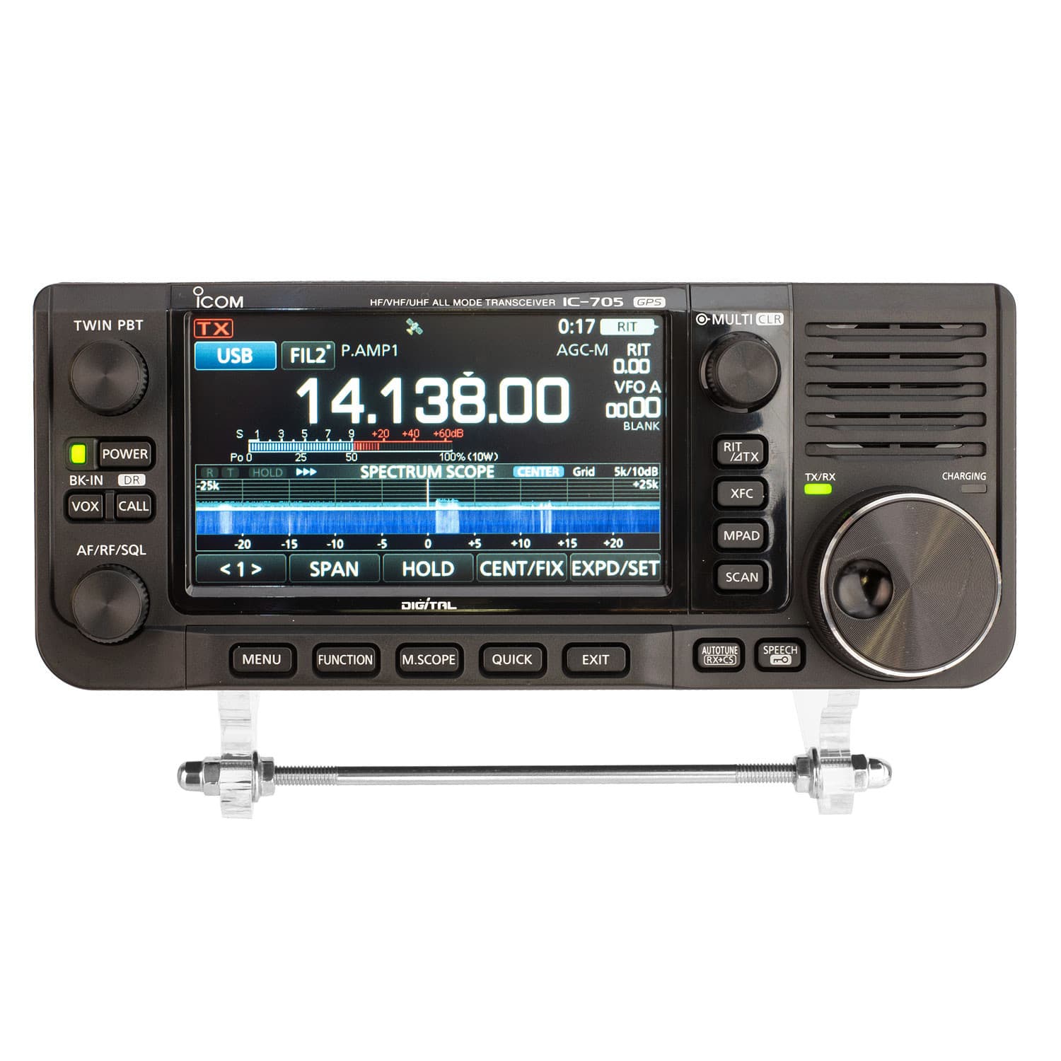 Przezroczysta podstawka pod radio - uchwyt do Icom IC-705 - Radiora ST-IC-705