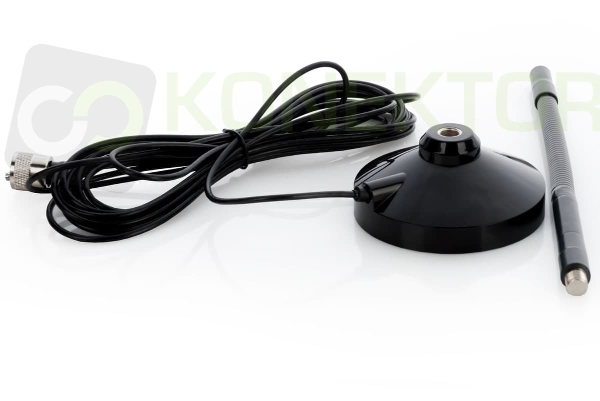KONEKTOR MINI 25 FLEX PLUS Dyskretna antena CB magnesowa 25cm cienki kabel 8m (ultrakrótka antena helikalna)