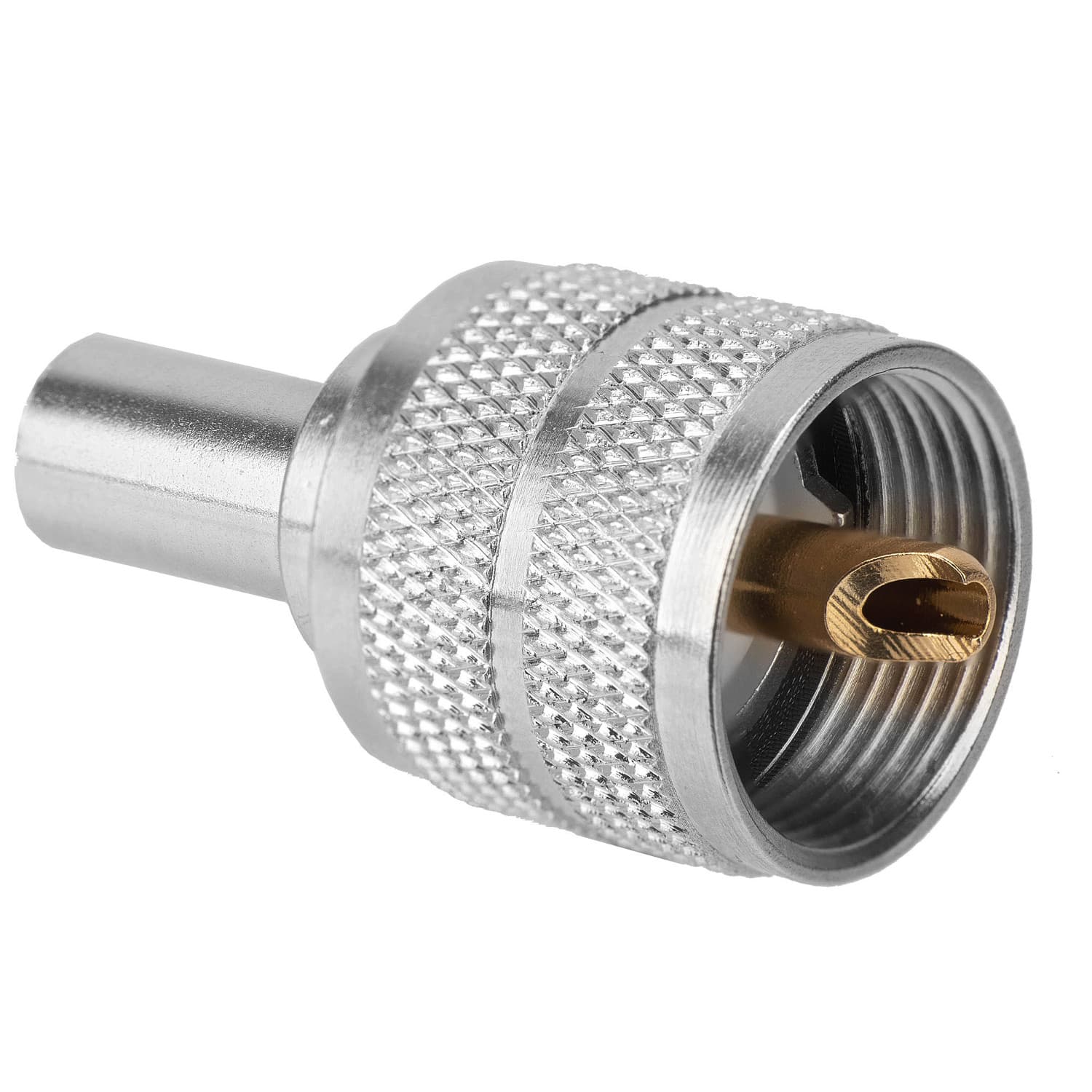 Wtyk UC-1 zaciskany na przewód RG-58, RF-5, H-155 (5-6mm) PTFE/Gold RADIORA (złącze PL-259 proste, z termokurczem)