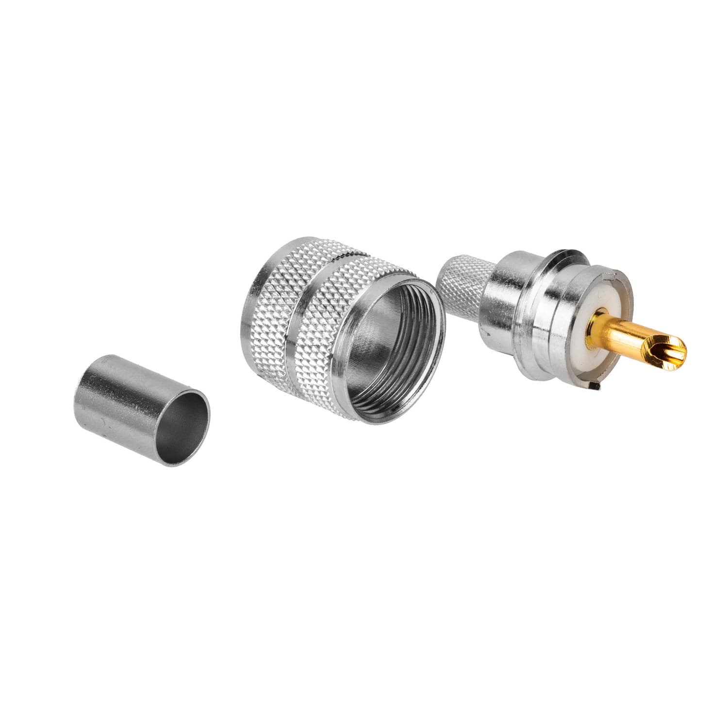 Wtyk UC-1 zaciskany na przewód RF-7, UltraFlex 7, Aircell-7 PTFE/Gold RADIORA (złącze PL-259 proste, z termokurczem)