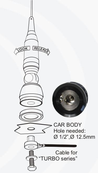 SIRIO TURBO 800 z kablem 4m Antena CB montażowa 85cm