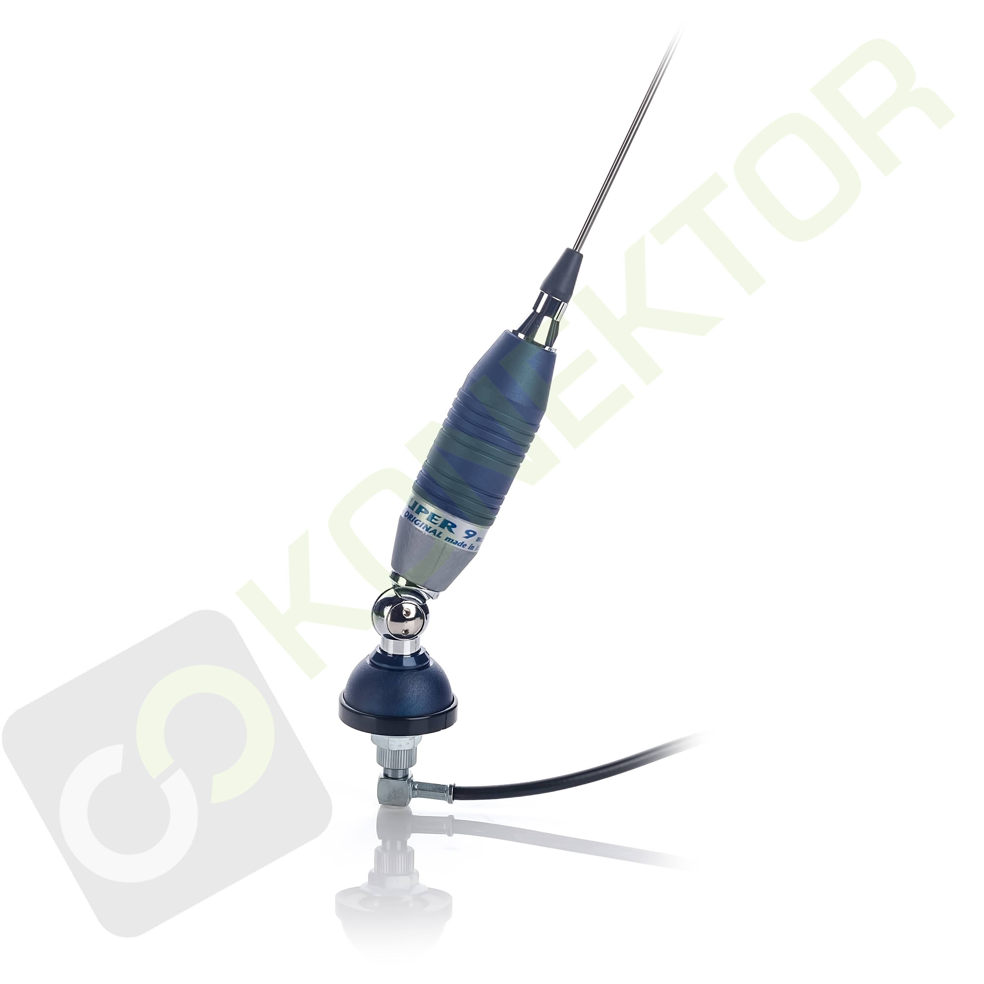 SIRIO SUPER 9 Blue Line Antena CB montażowa 155cm kabel 4m + uchwyt relingowy BRV-3