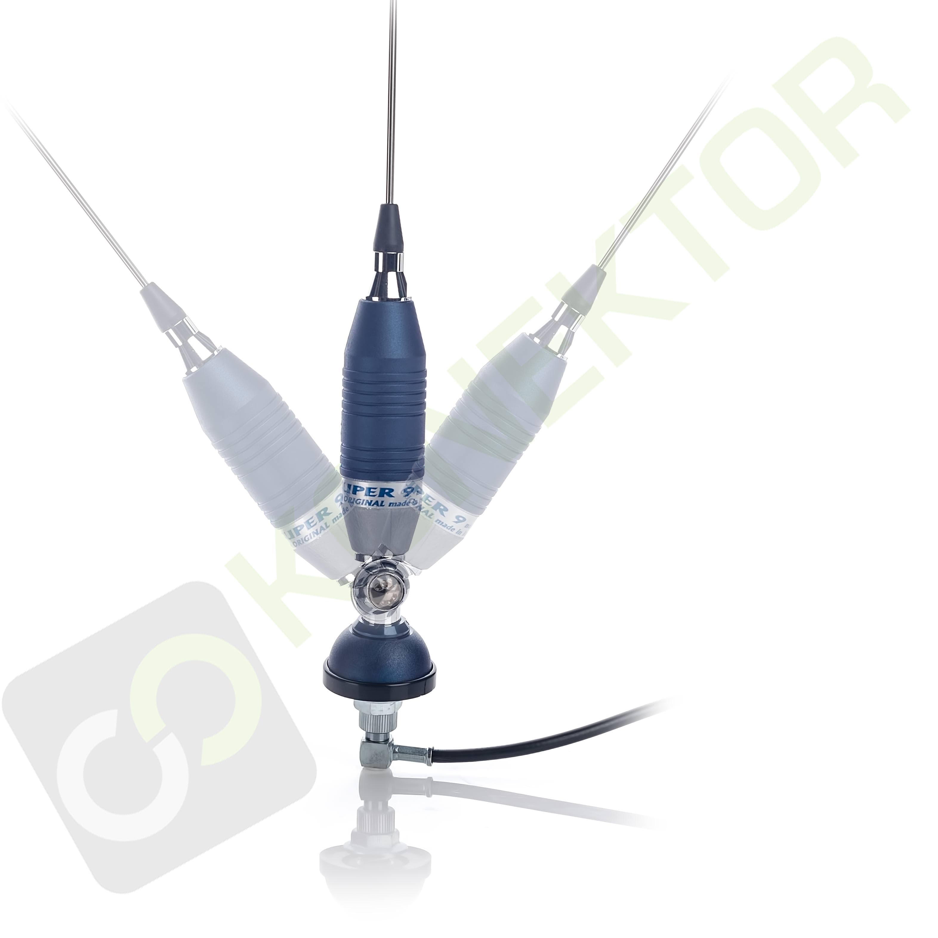 SIRIO SUPER 9 Blue Line Antena CB montażowa 155cm kabel 4m + uchwyt relingowy BRV-3