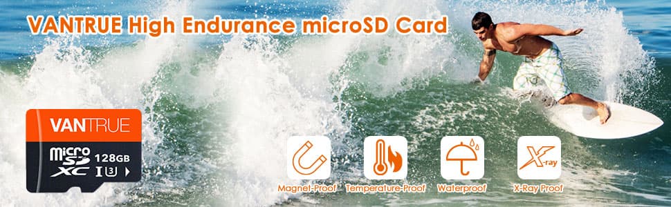 Oryginalna karta pamięci VANTRUE micro SD XC 128GB, przeznaczona do kamer np. samochodowych, monitoringu, GoPro, drona