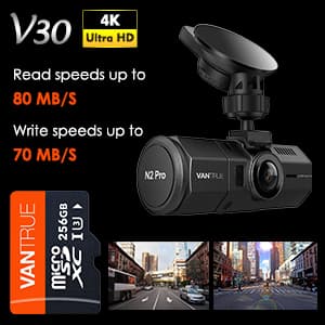 Oryginalna karta pamięci VANTRUE micro SD XC 256GB, przeznaczona do kamer np. samochodowych, monitoringu, GoPro, drona