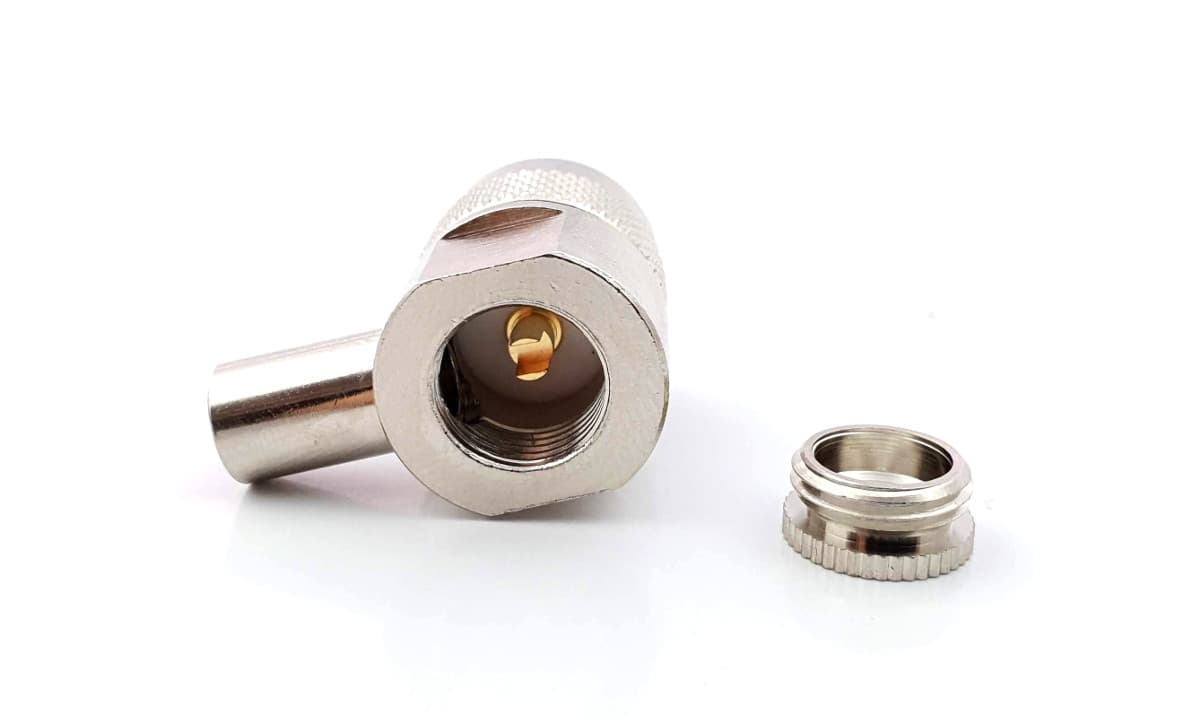 Wtyk antenowy UC-1 kątowy PTFE/Gold (np. do CB radia) PL-259/6 RADIORA do kabli RG-58