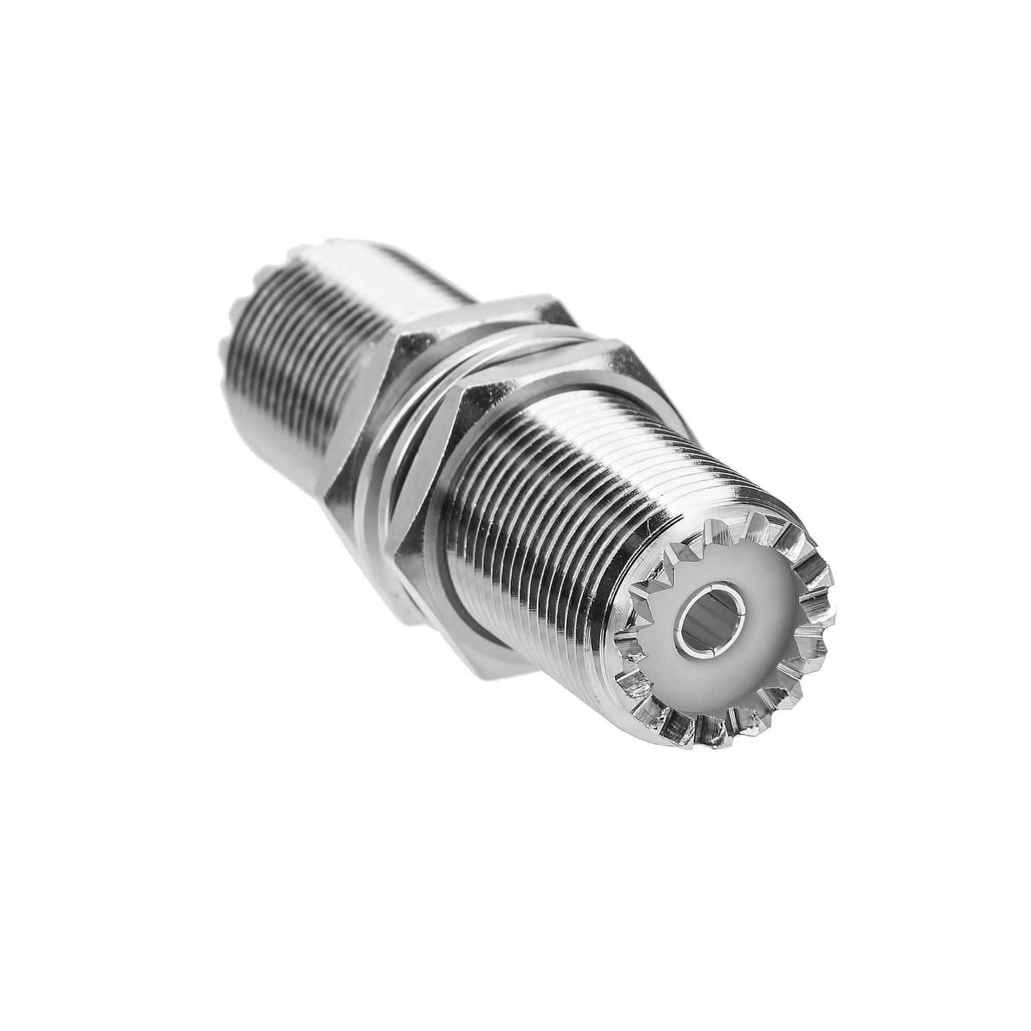 Beczka 2x gniazdo UHF łącznik DŁUGI 50mm (np. do obudowy, łącznik PL SO-239 do wtyków UC-1) PTFE RADIORA