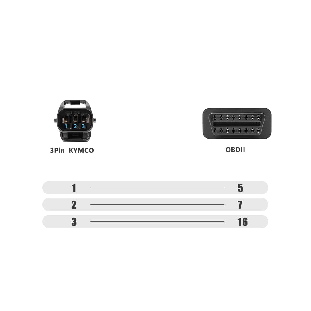 KYMCO 3-PIN do OBD-2 16-pin kabel adapter przejściówka np. ELM-327, Vgate iCar - skutery quady Kymco