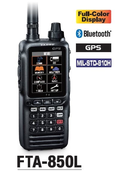 YAESU FTA-850L radiotelefon lotniczy ręczny 6W, GPS, VOR, ILS, NOAA, IPX5, bluetooth, kolorowy wyświetlacz, 3 lata gwarancji, Made in Japan