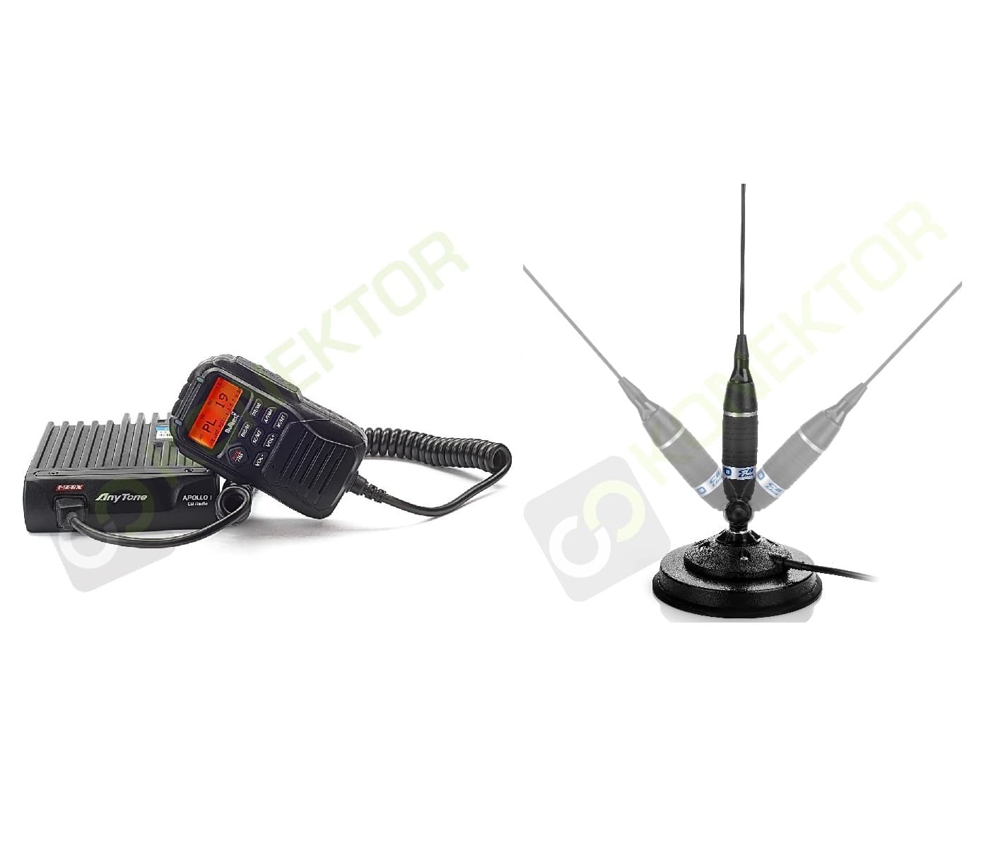 AnyTone Apollo I Road Blues V2.5 + Sirio Omega 27 MAG 125 antena CB 95cm zestaw - CB radio do dyskretnego montażu
