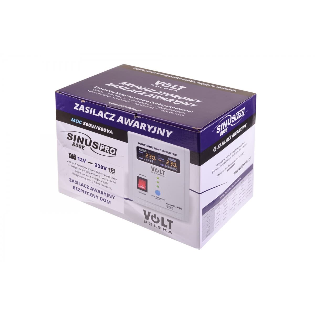 Zasilacz awaryjny sinusoidalny VOLT SINUS PRO 800 E stojący (500/800W) 12/230V (stała faza do kotła CO)