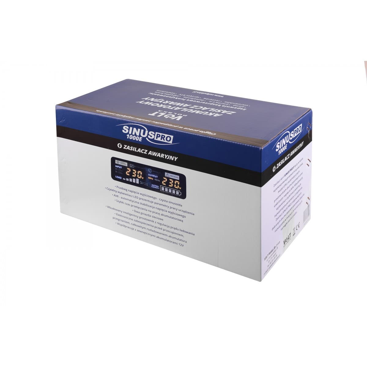 Zasilacz awaryjny sinusoidalny VOLT SINUS PRO 1000 E stojący (700/1000W) 12/230V (stała faza do kotła CO)