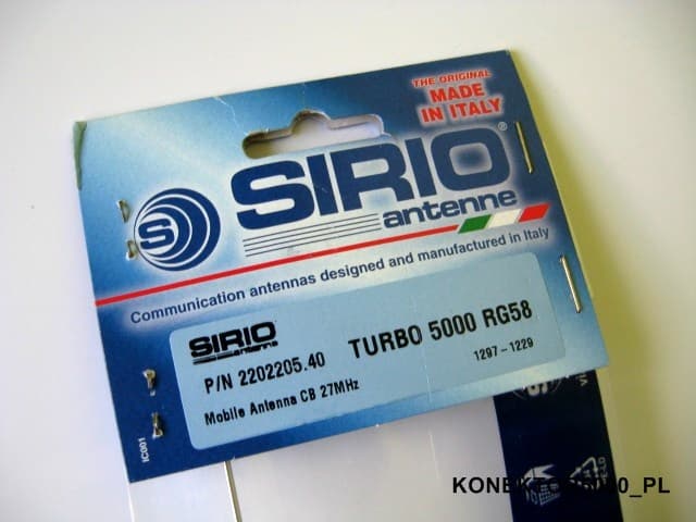 SIRIO TURBO 5000 wersja z kablem 5m RG58 SATEC Antena CB montażowa 196cm (szybkie pochylanie)