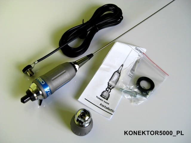 SIRIO TURBO 5000 wersja z kablem 5m RG58 SATEC Antena CB montażowa 196cm (szybkie pochylanie)