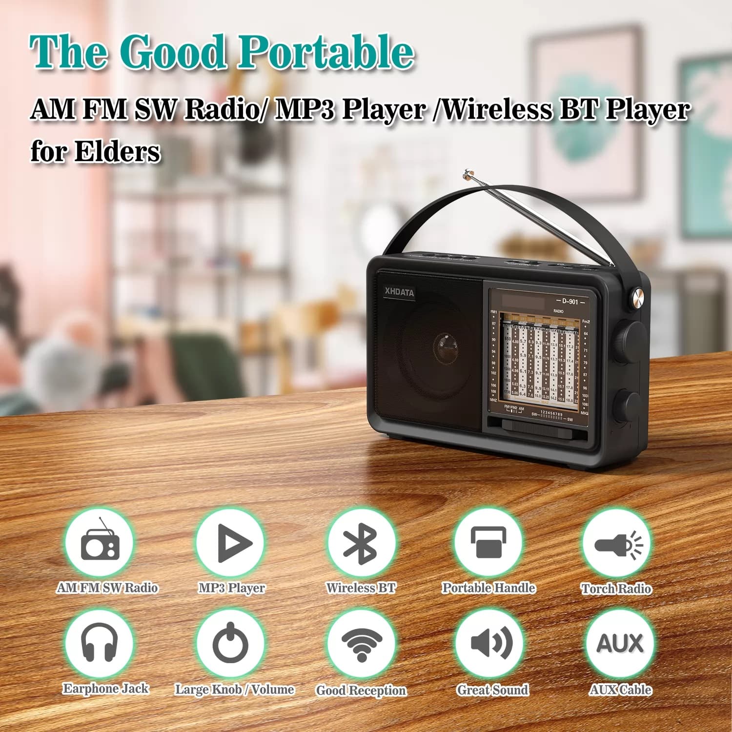 XHDATA D-901 odbiornik globalny SW AM FM z DSP, USB, odtwarzacz MP3 i bluetooth