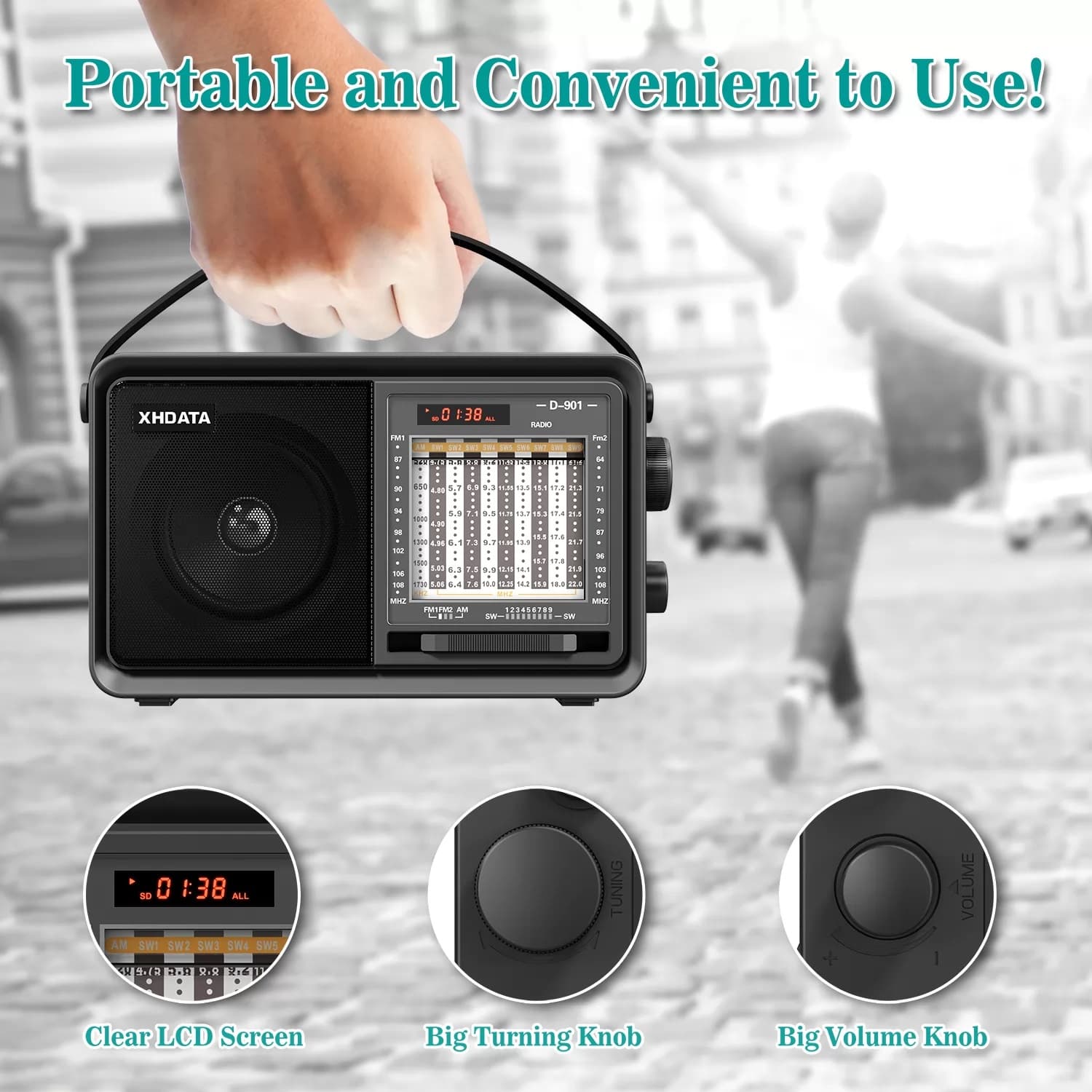 XHDATA D-901 odbiornik globalny SW AM FM z DSP, USB, odtwarzacz MP3 i bluetooth