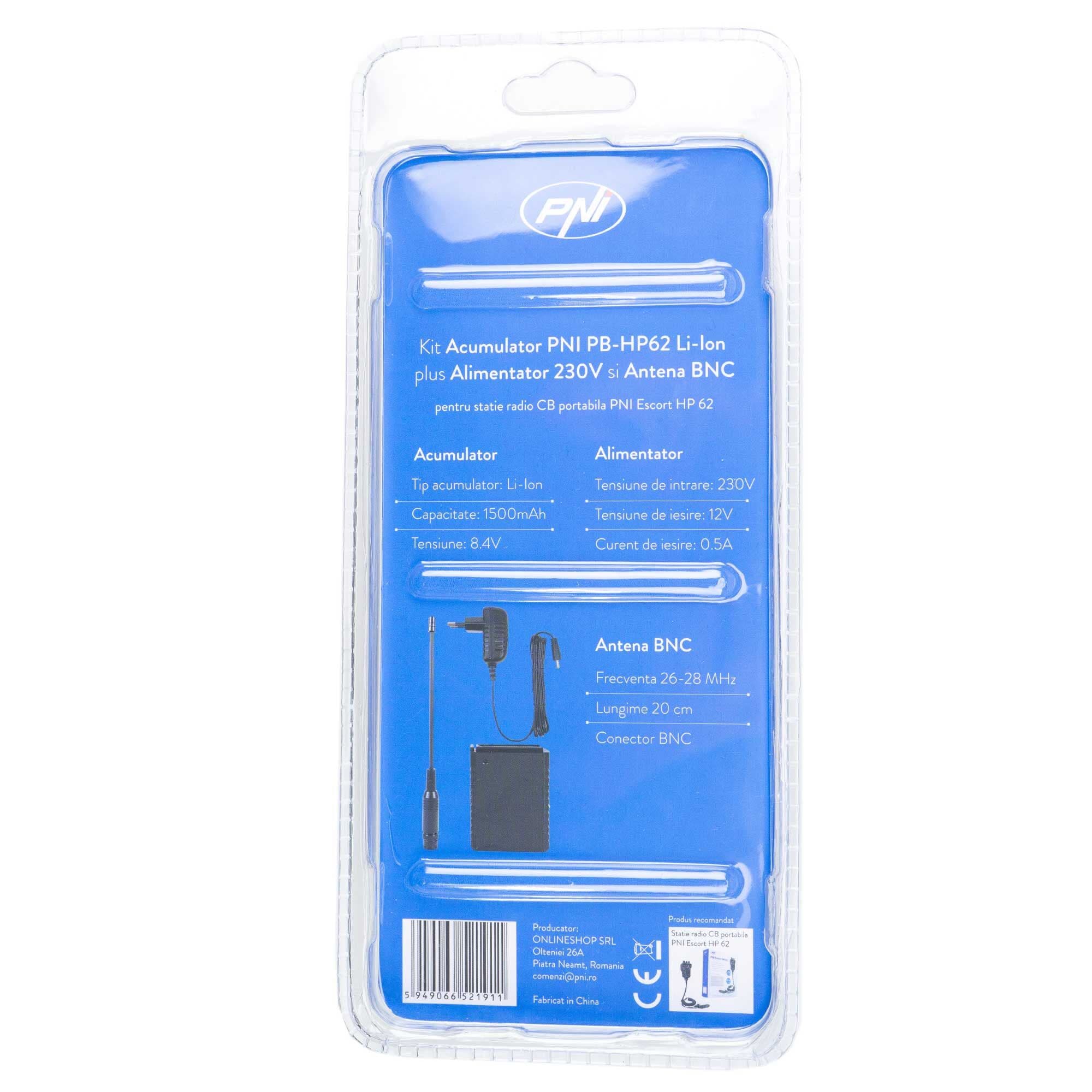 PNI PB-HP62 - akumulator 1500mAh, antena i zasilacz - zestaw akcesoriów PNI ESCORT HP 62, także do Alan 42