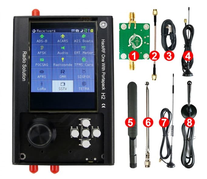 HackRF One + PortaPack H2 + 5 anten + wzmacniacz LNA - odbiornik nadajnik SDR od 1 MHz do 6 GHz (złożony zestaw przenośny z kompletem anten, oprogramowanie Havoc)