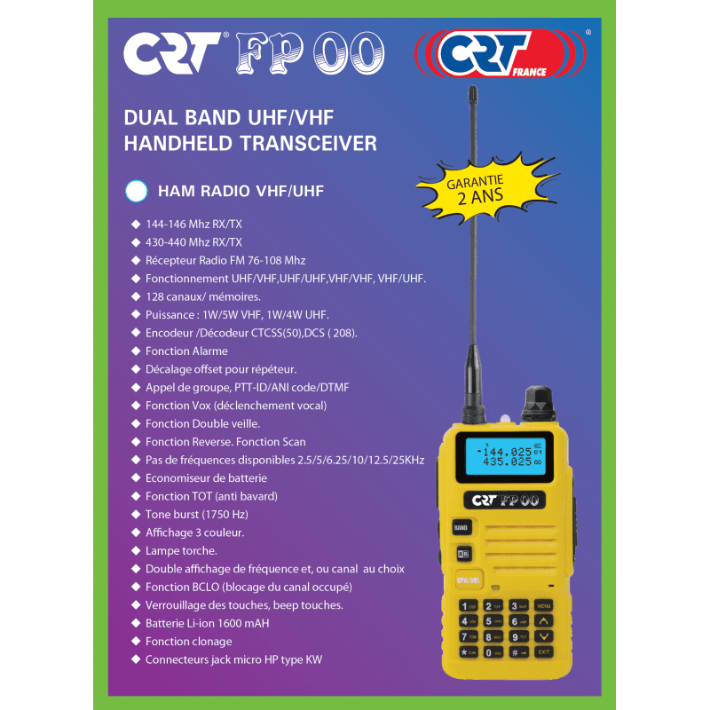 CRT FP00 (żółta obudowa) radiotelefon ręczny 5W VHF/UHF + skaner częstotliwości (lepszy od Baofeng UV-5R, UV-82)