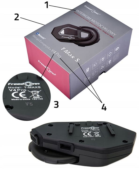 FreedConn T-MAX S V4 PRO Interkom bluetooth + hybrydowy zestaw słuchawkowy - najnowsza wersja - łączność motocyklowa do 1000m