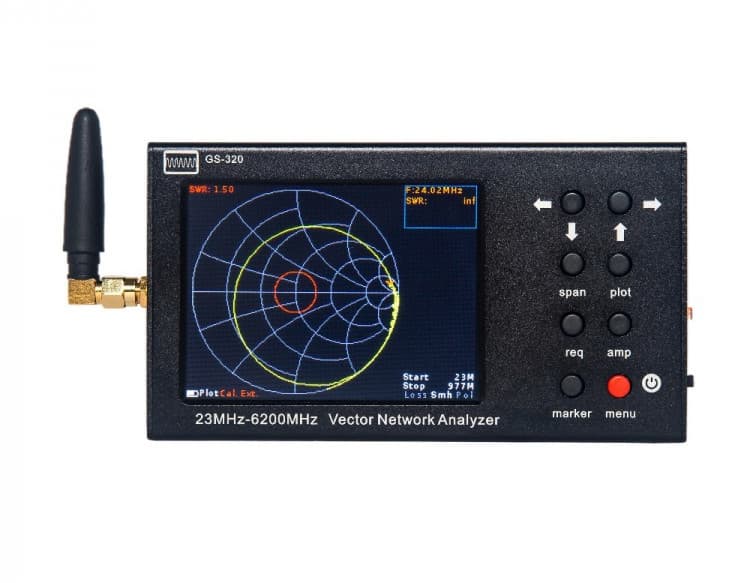 GS-320 analizator antenowy 23MHz - 6.2GHz (HF, VHF, UHF, LTE, WiFi 2.4/5GHz, IoT, bluetooth), dotykowy wyświetlacz 3.2"