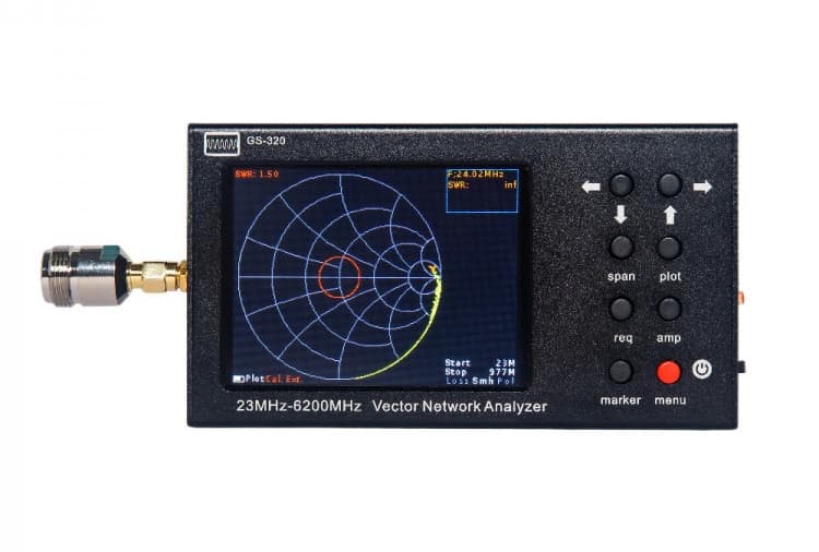 GS-320 analizator antenowy 23MHz - 6.2GHz (HF, VHF, UHF, LTE, WiFi 2.4/5GHz, IoT, bluetooth), dotykowy wyświetlacz 3.2"