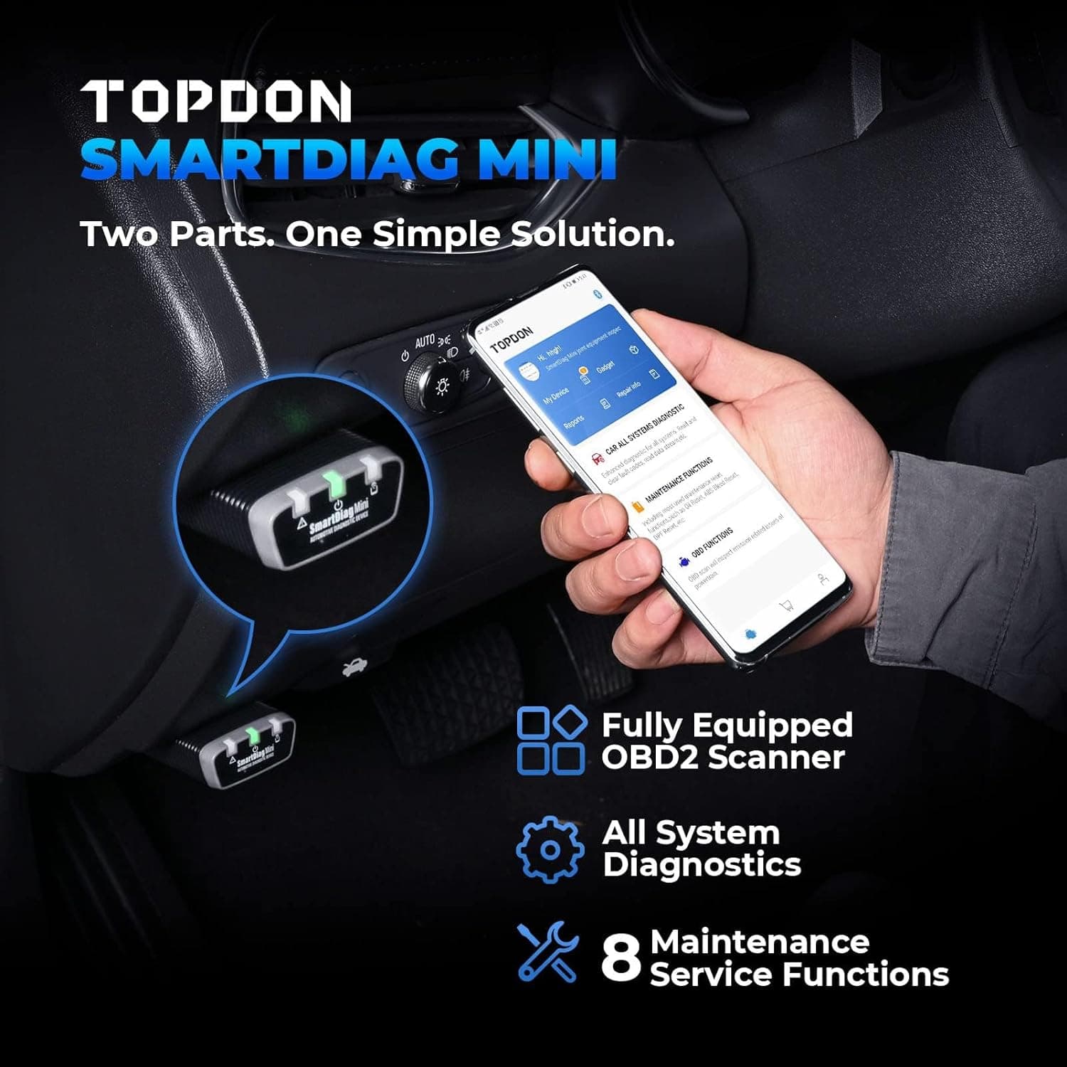 TOPDON SmartDiag Mini interfejs diagnostyczny OBD-2 na smartfon Android - odczyt kasowanie błędów, ABS, TPMS, airbag, DPF itp.