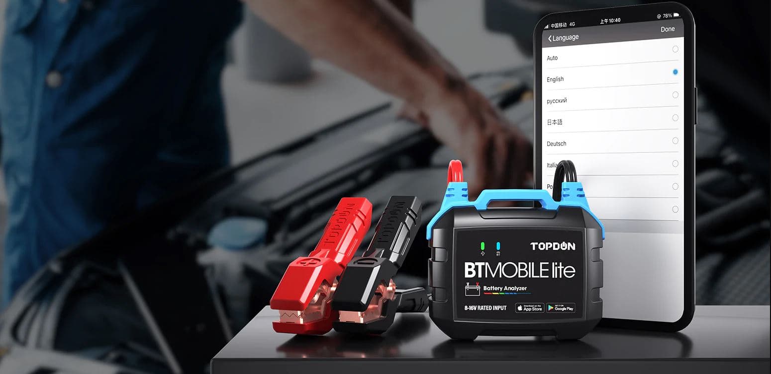 TOPDON BT MOBILE Lite tester akumulatorów 6V / 12V na smartfona - test żywotności, ładowania, pod obciążeniem itd.