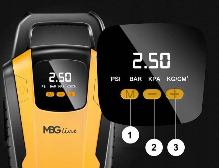 MBG LINE 3650 kompresor samochodowy sprężarka pompka elektryczna 12V latarka LED LCD