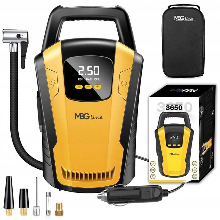 MBG LINE 3650 kompresor samochodowy sprężarka pompka elektryczna 12V latarka LED LCD