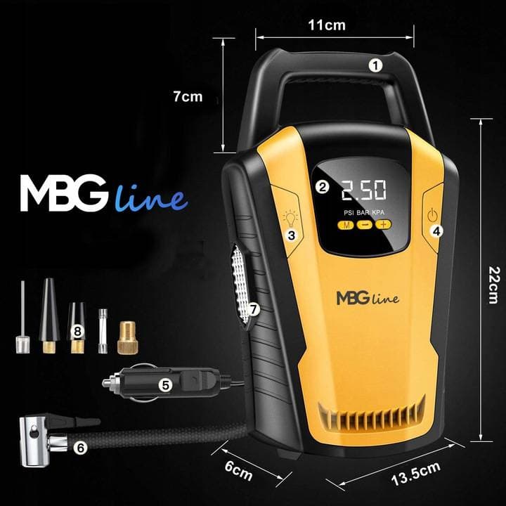 MBG LINE 3650 kompresor samochodowy sprężarka pompka elektryczna 12V latarka LED LCD
