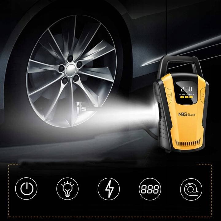 MBG LINE 3650 kompresor samochodowy sprężarka pompka elektryczna 12V latarka LED LCD