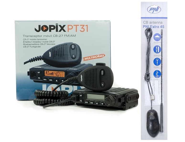 Zestaw mini CB radio Jopix PT-31 + krótka dyskretna antena 45cm na magnesie (CB radio na prezent)