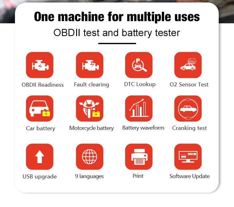 Konnwei KW870 6V/12V 2w1 - interfejs diagnostyczny OBD-2 + tester akumulatorów - odczyt i kasowanie błędów komputera - uniwersalny POLSKIE MENU
