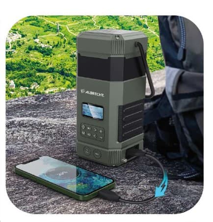ALBRECHT DR 114 FM DAB+ radio kempingowe dynamo zasilanie solarne latarka i lampa kempingowa alarm power bank 5000 mAh
