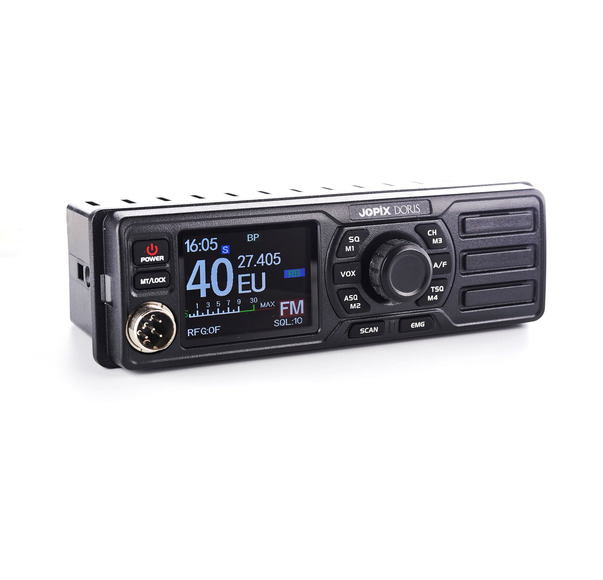 JOPIX DORIS CB Radio 12/24V głośnik z przodu, rozmiar 1-DIN, automatyczny SQ, RF Gain, VOX, świetny wygląd (AnyTone Doris, Midland 88)
