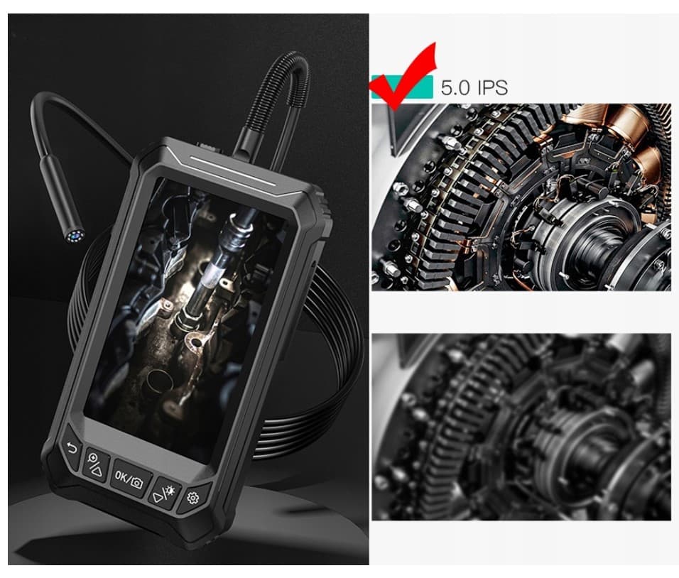 INSKAM ALS5005 wysokiej klasy endoskop kamera inspekcyjna Full HD, 8x LED, wyświetlacz 5", polskie menu, nagrywanie na kartę - sztywny kabel 5m