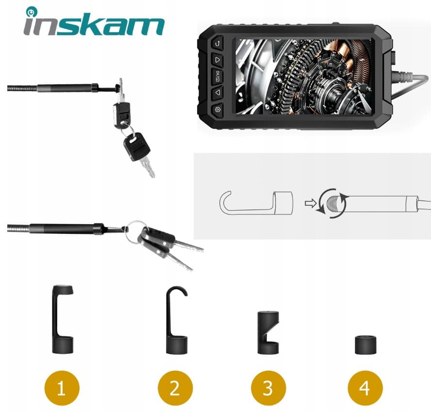 INSKAM ALS5005 wysokiej klasy endoskop kamera inspekcyjna Full HD, 8x LED, wyświetlacz 5", polskie menu, nagrywanie na kartę - sztywny kabel 5m