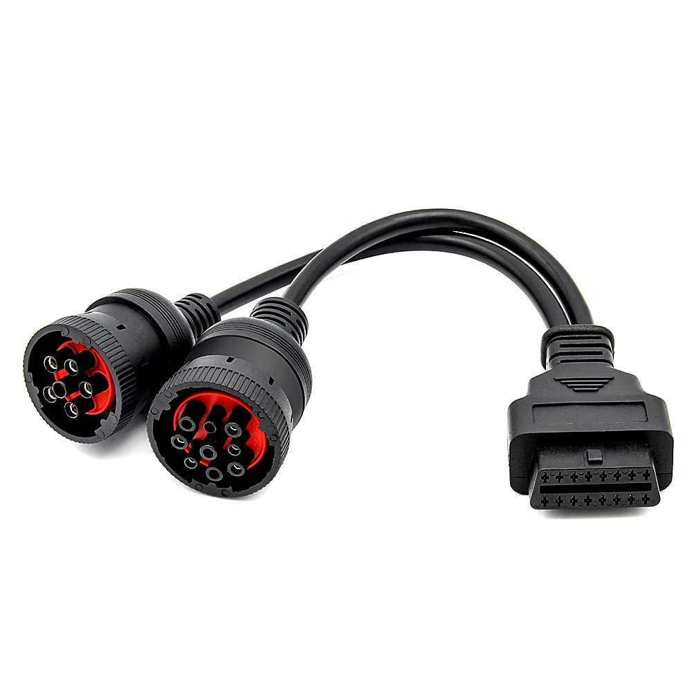 Podwójny kabel adapter J1939 + J1708 Cummins 9-pin 6-pin / OBD-2 16-pin przejściówka do aut ciężarowych i maszyn