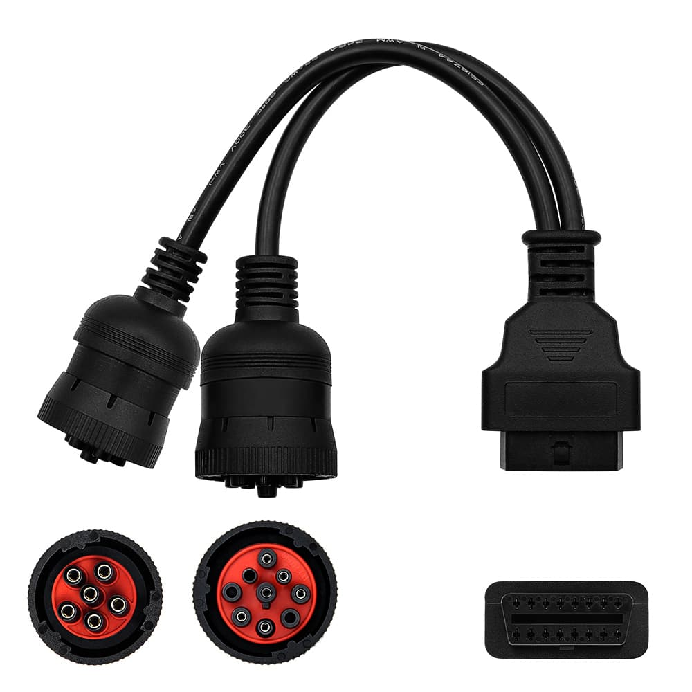 Podwójny kabel adapter J1939 + J1708 Cummins 9-pin 6-pin / OBD-2 16-pin przejściówka do aut ciężarowych i maszyn