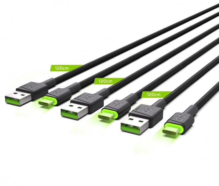Zestaw 3x GC RAY kabel 1,2m przewód zasilający USB-A / USB-C LED nylonowy wytrzymały SUPERJAKOŚĆ