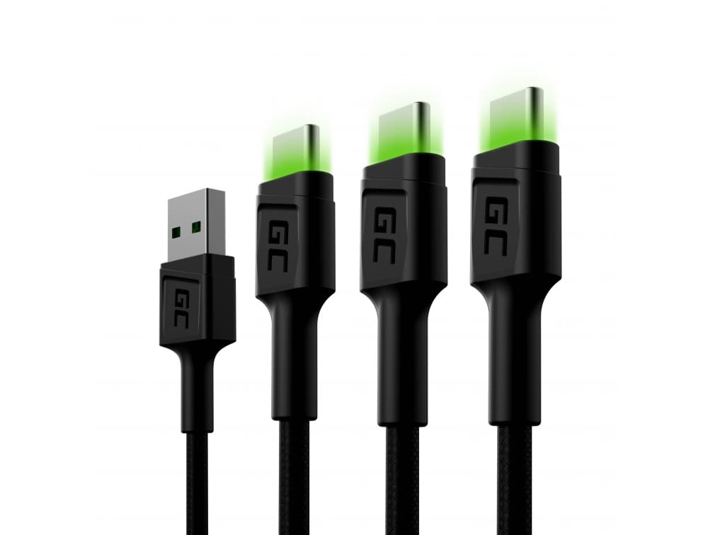 Zestaw 3x GC RAY kabel 1,2m przewód zasilający USB-A / USB-C LED nylonowy wytrzymały SUPERJAKOŚĆ